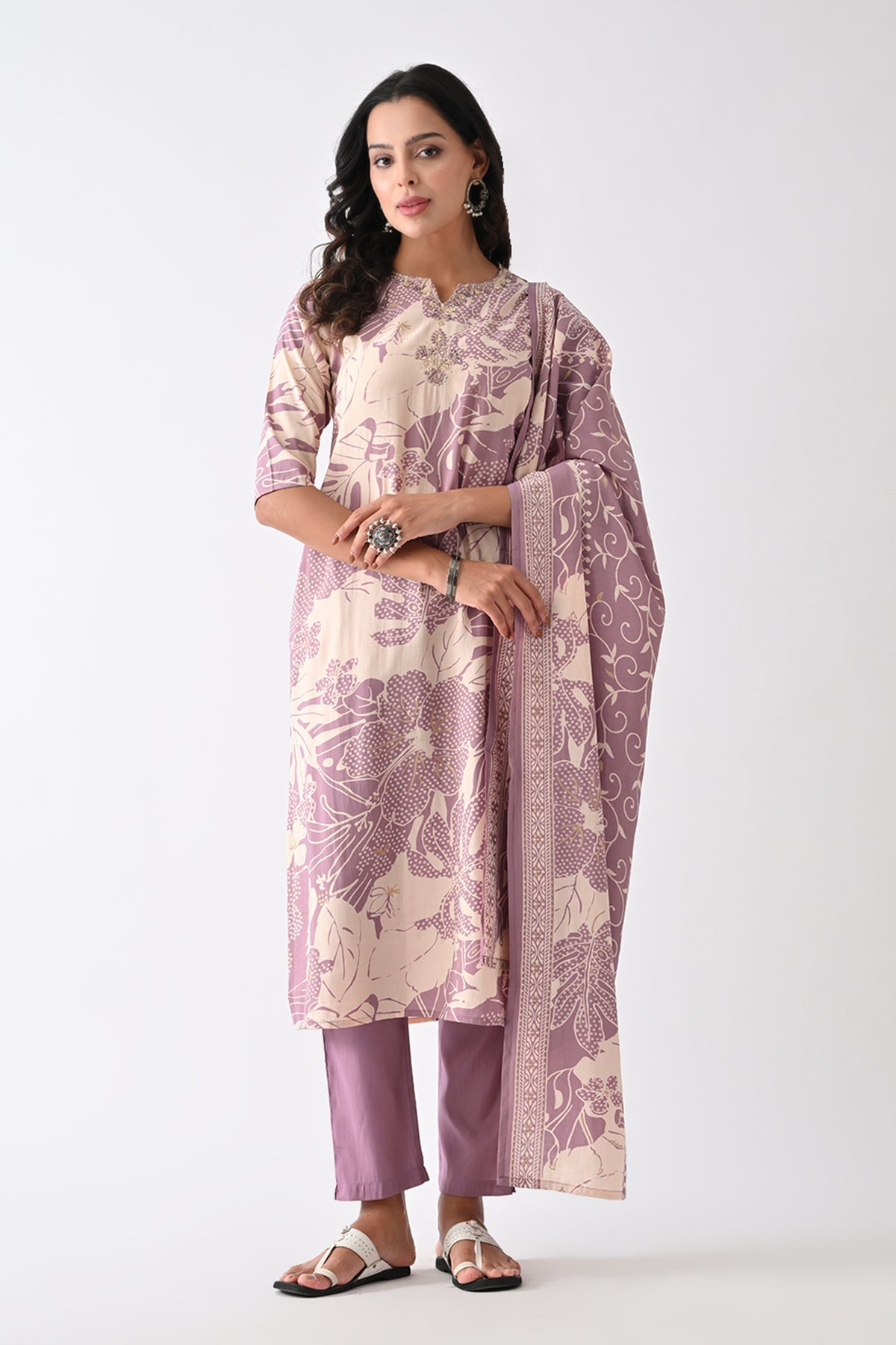 Purple Printed Kurta 3 Pcs Set