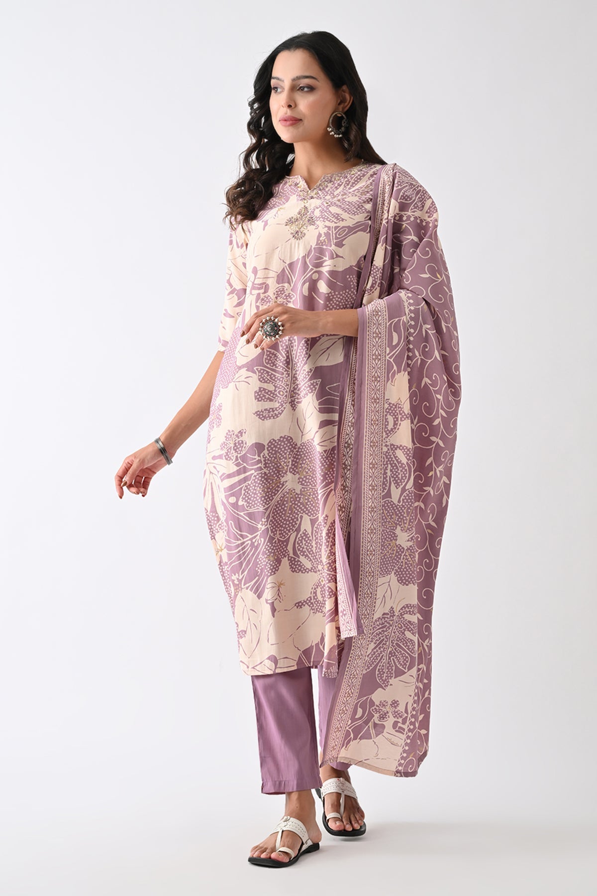 Purple Printed Kurta 3 Pcs Set