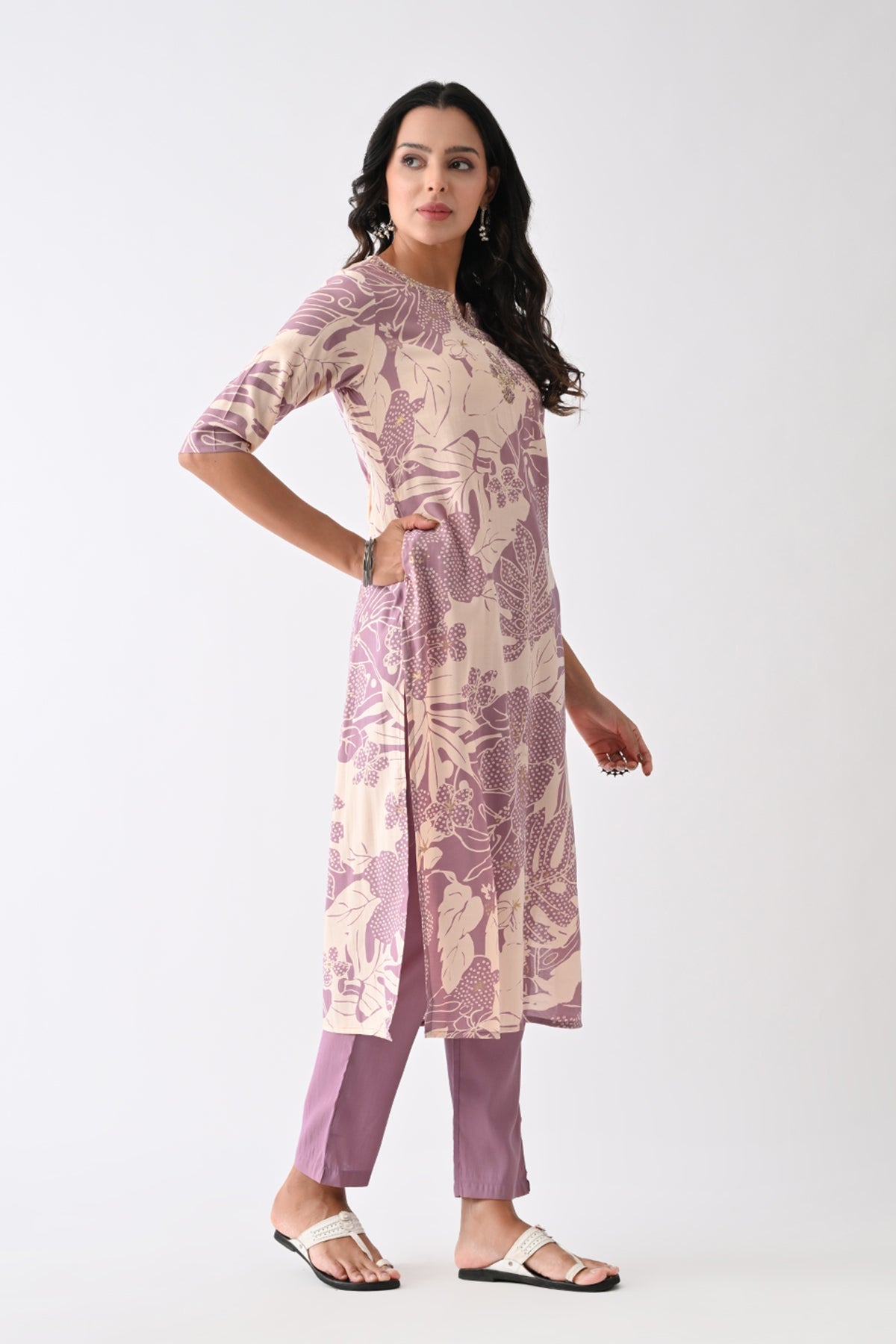 Purple Printed Kurta 3 Pcs Set