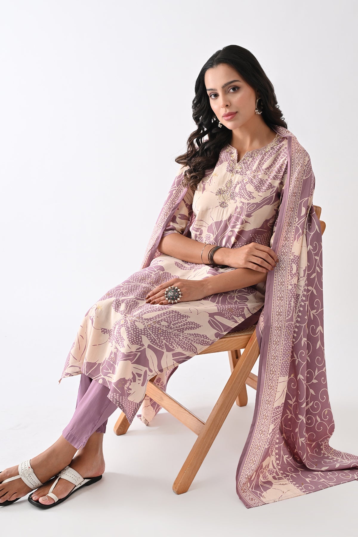 Purple Printed Kurta 3 Pcs Set