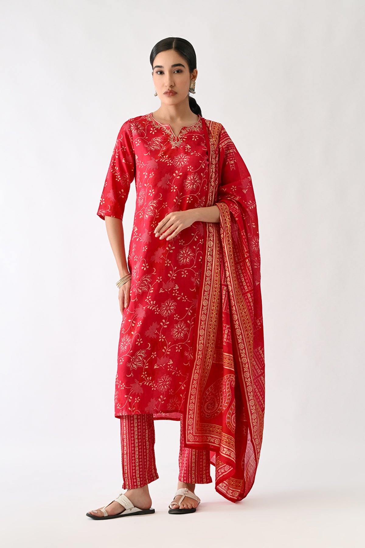 Pink Printed Embellished Kurta Set