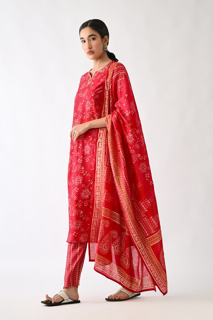 Pink Printed Kurta Set(3 Piece)