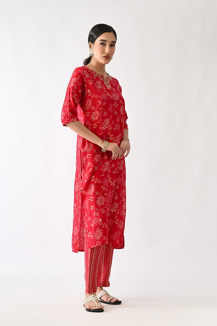 Pink Printed Kurta Set(3 Piece)
