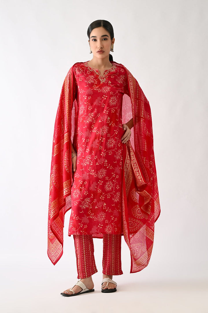 Pink Printed Kurta Set(3 Piece)