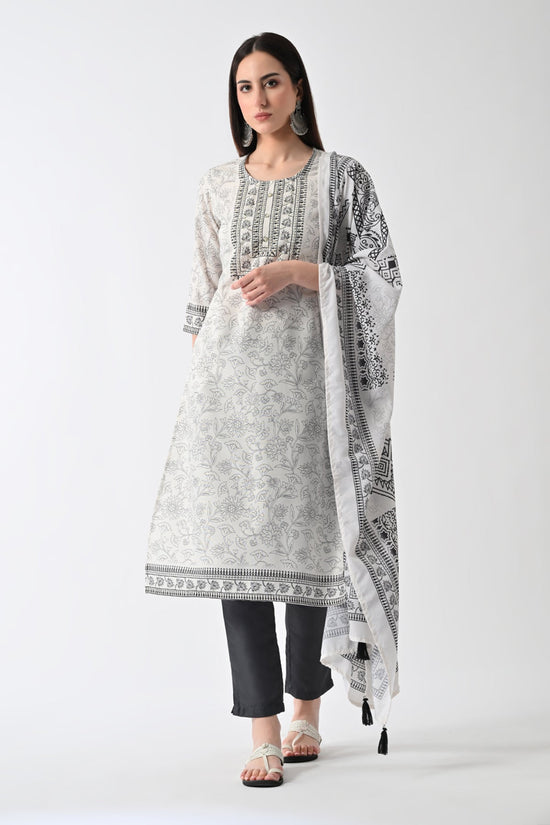 Cream Printed Kurta Set(3 Piece)