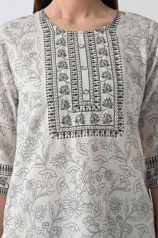 Cream Printed Kurta Set(3 Piece)