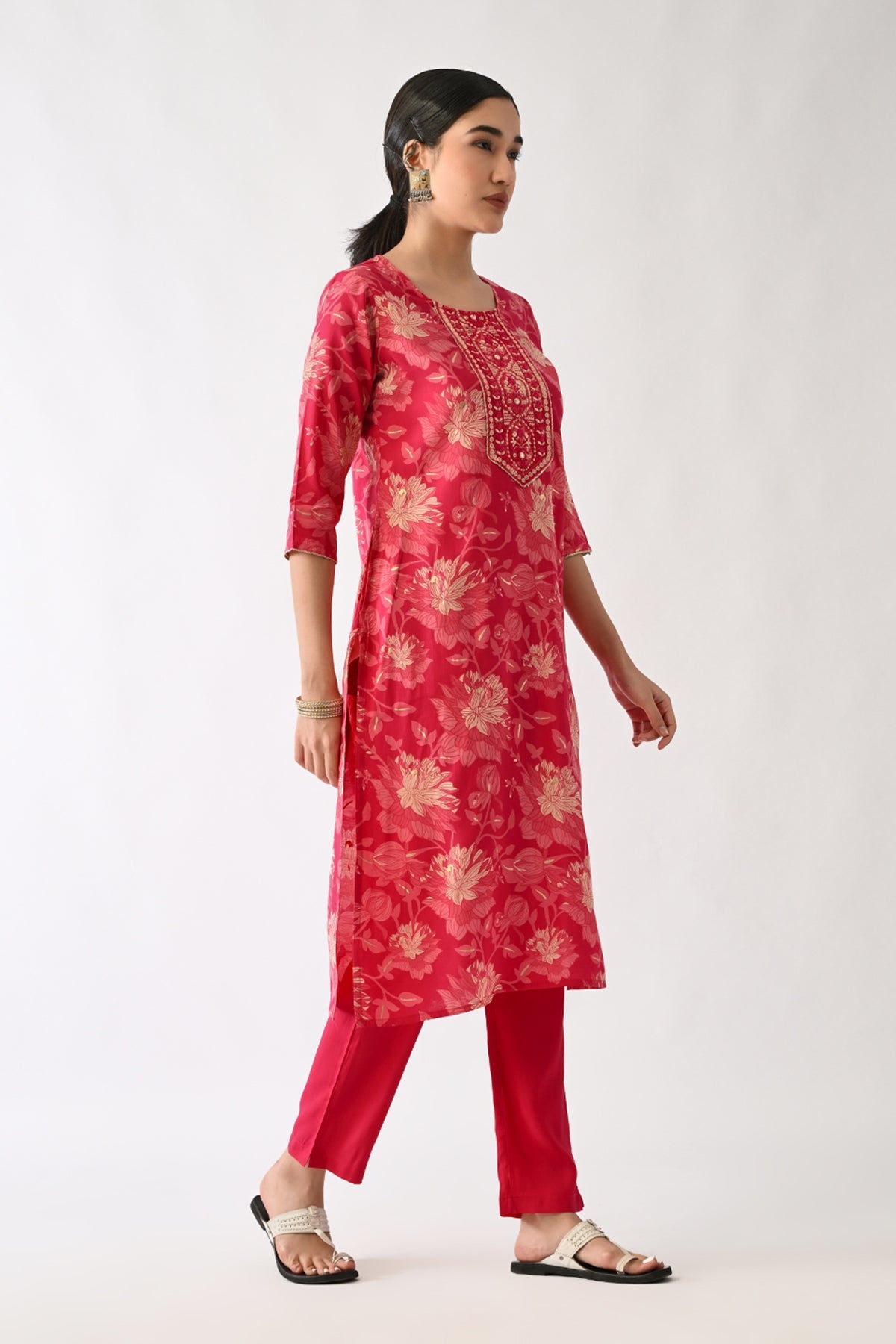 Pink Printed Kurta 3 Pcs Set
