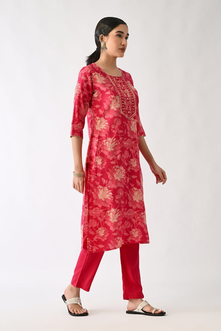 Pink Printed Kurta Set(3 Piece)