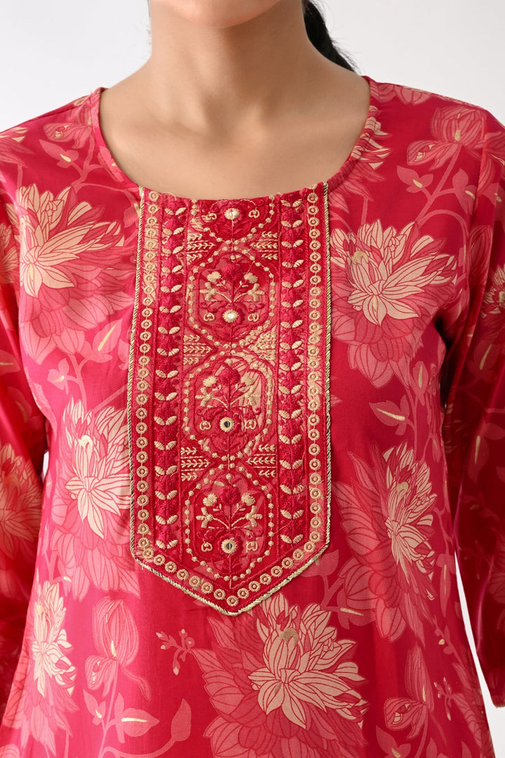 Pink Printed Kurta Set(3 Piece)