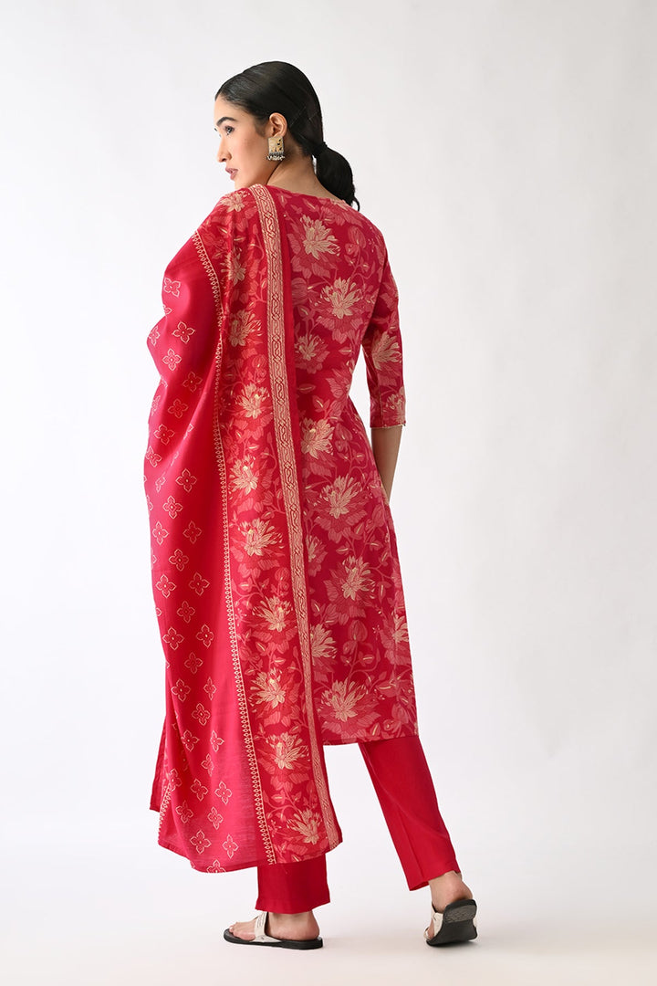 Pink Printed Kurta Set(3 Piece)