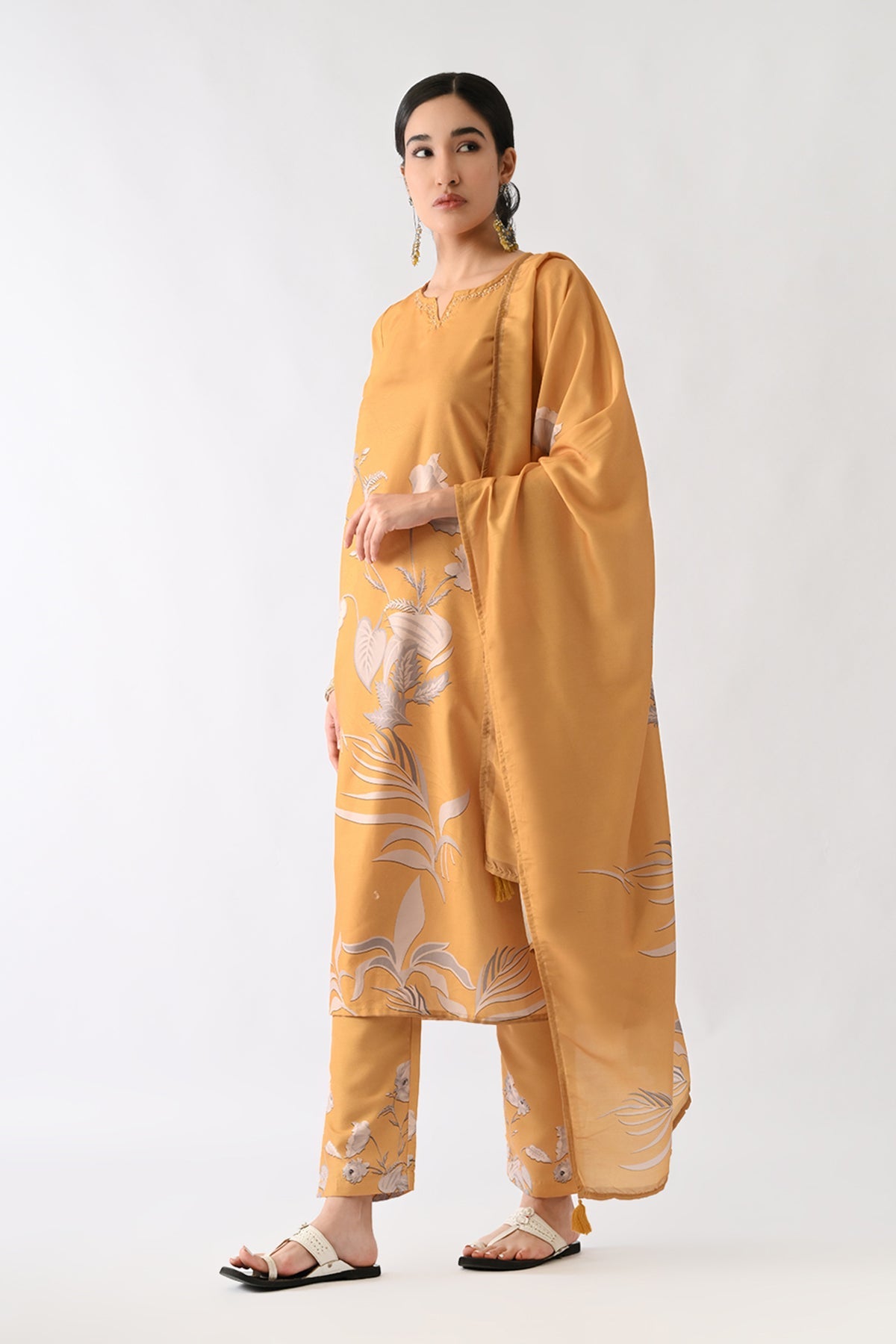 Mustard Printed Kurta 3 Pcs Set