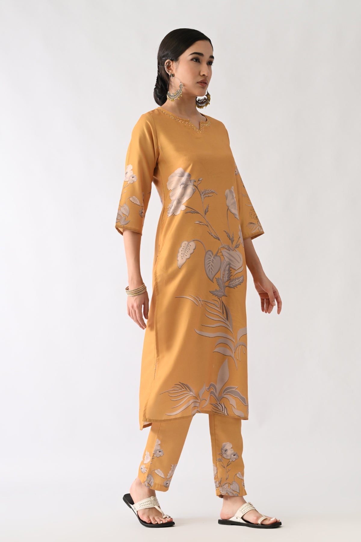 Mustard Printed Kurta 3 Pcs Set
