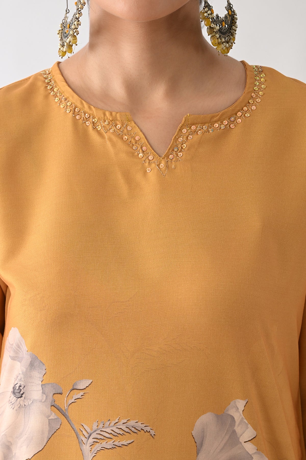 Mustard Printed Kurta 3 Pcs Set