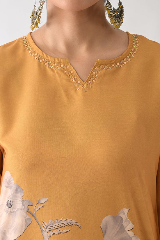 Mustard Printed Kurta Set(3 Piece)