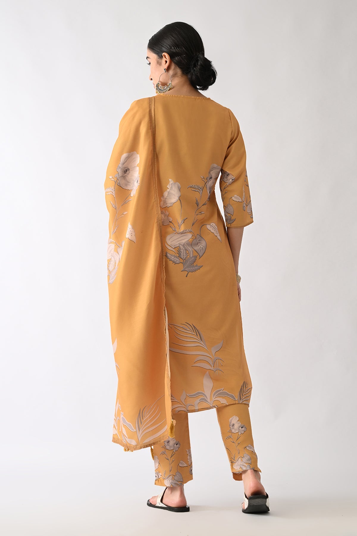 Mustard Printed Kurta 3 Pcs Set
