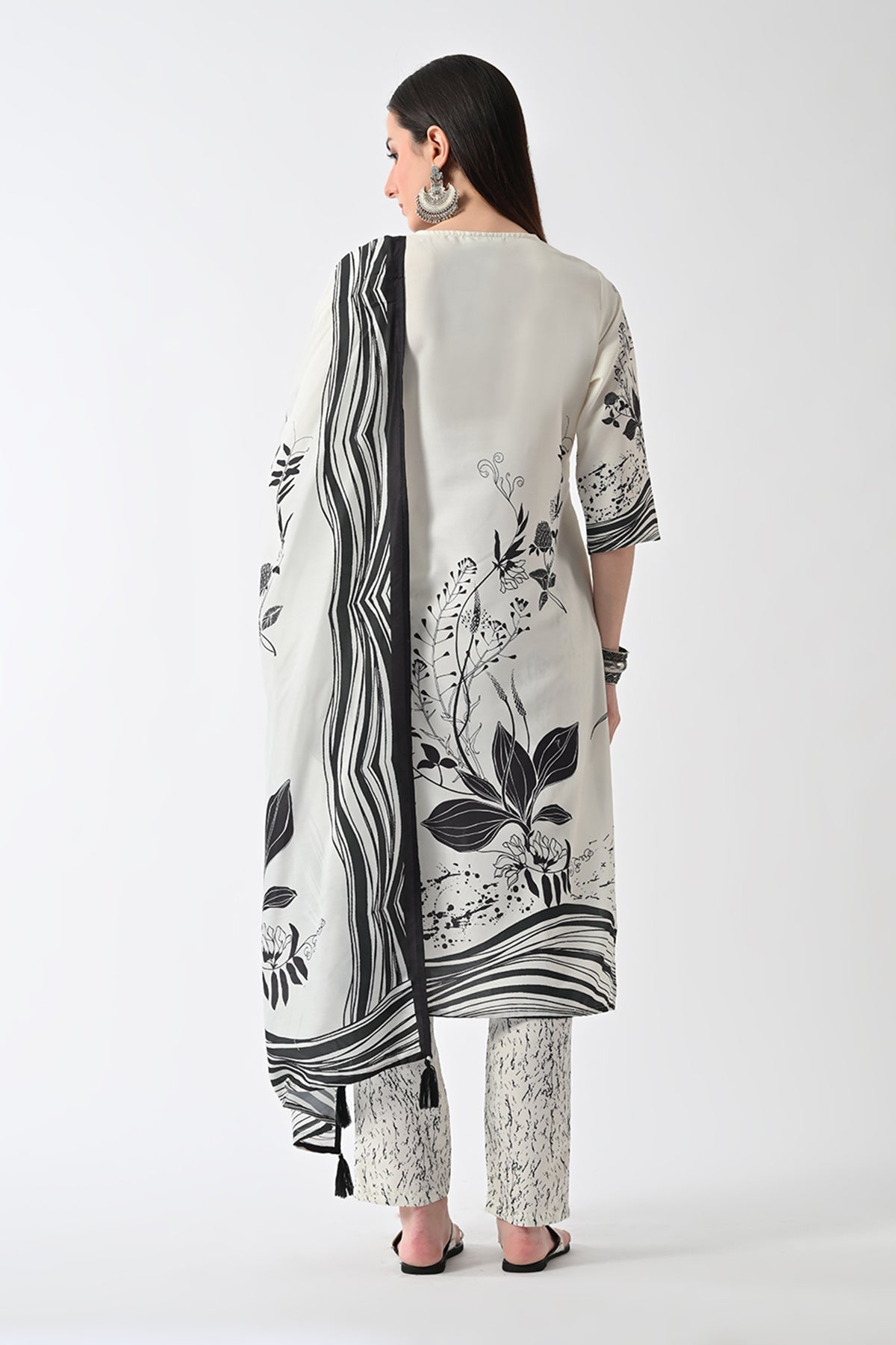 Cream Printed Kurta 3 Pcs Set