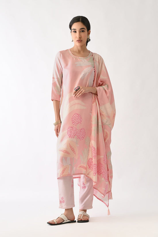 Soft Pink Printed Kurta Set(3 Piece)