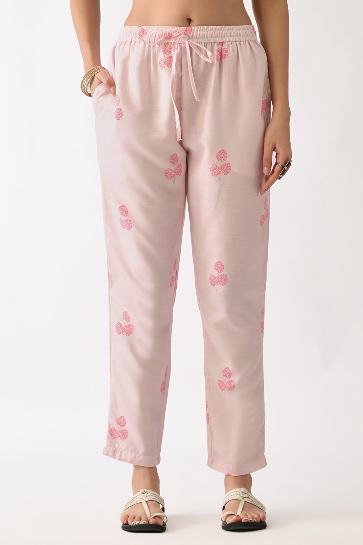 Soft Pink Printed Kurta 3 Pcs Set