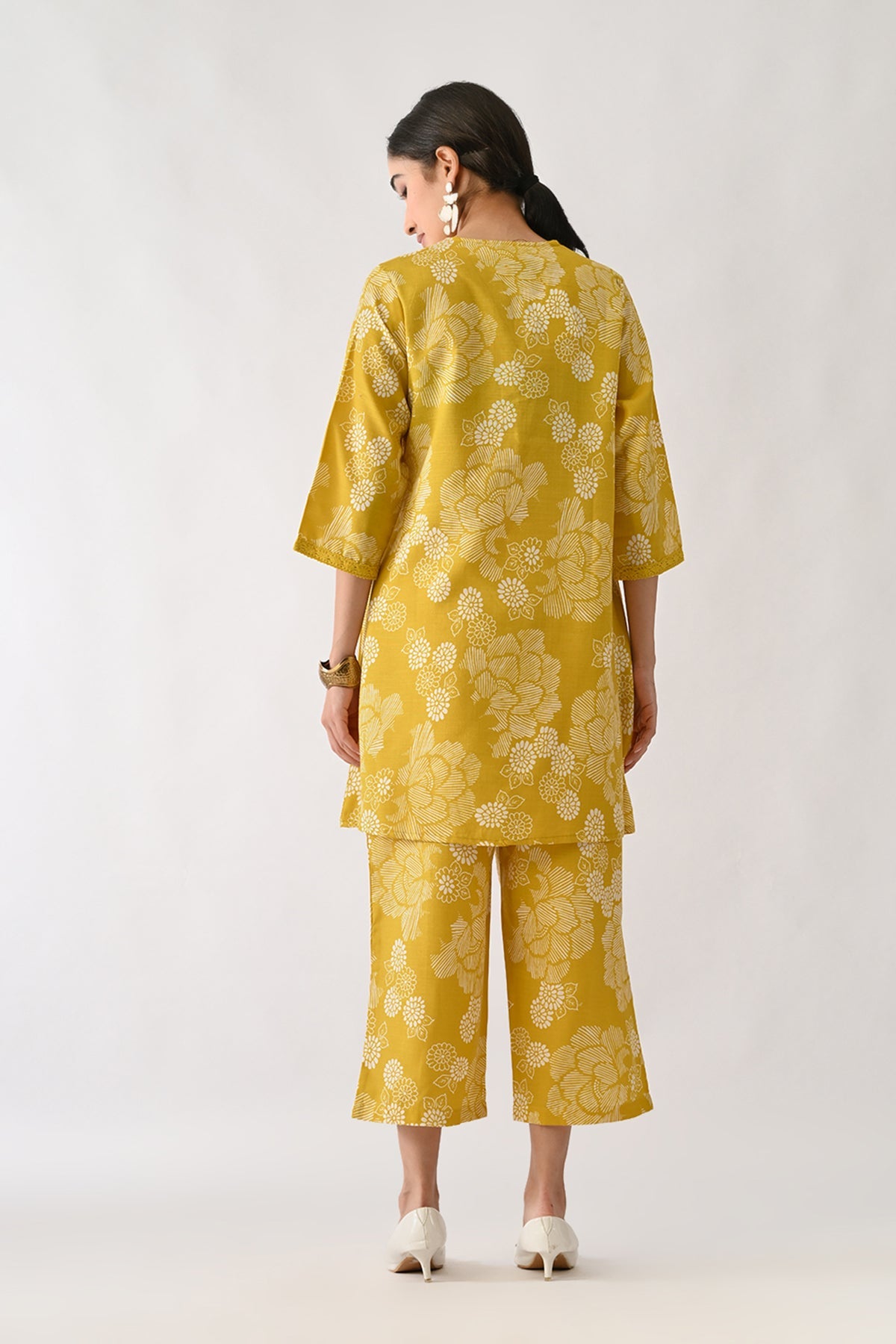 Yellow Printed A-line Kurta 2 Pcs Set