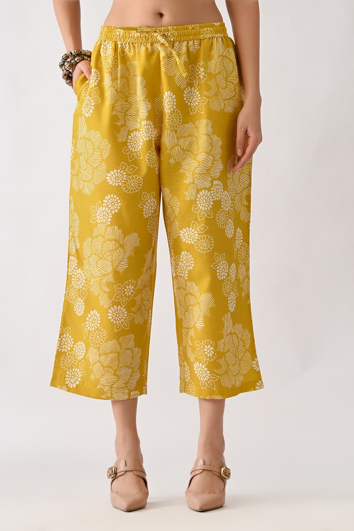 Yellow Printed A-line Kurta 2 Pcs Set