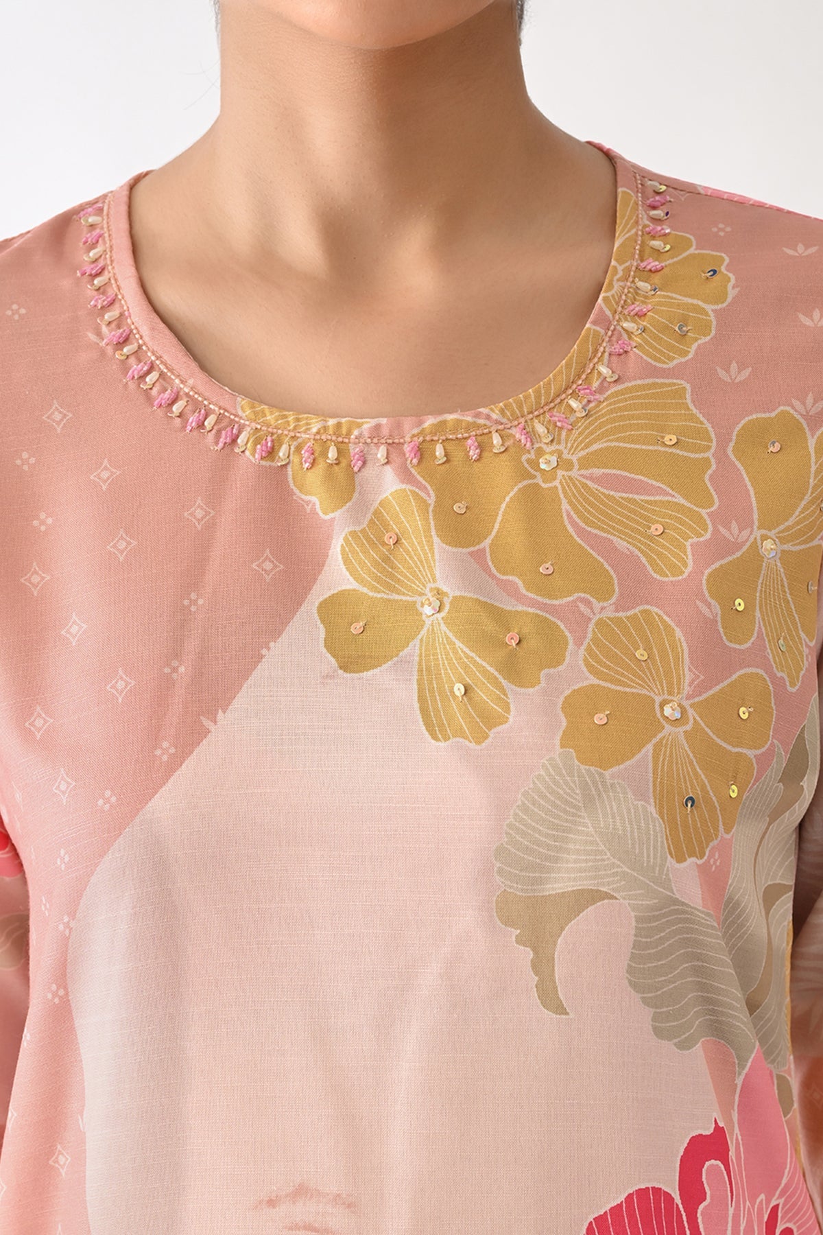 Baby Pink Printed Kurta 3 Pcs Set