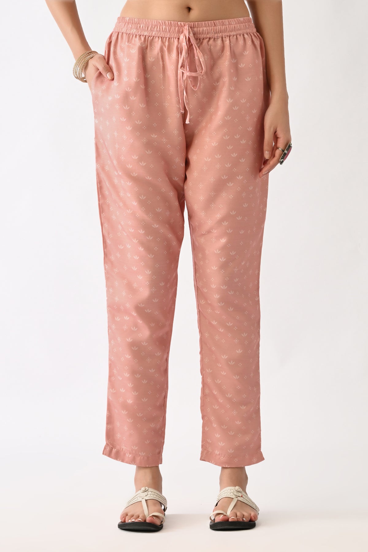Baby Pink Printed Kurta 3 Pcs Set