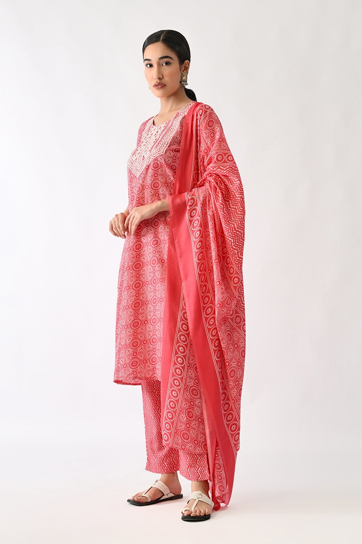Pink Printed Kurta Set(3 Piece)