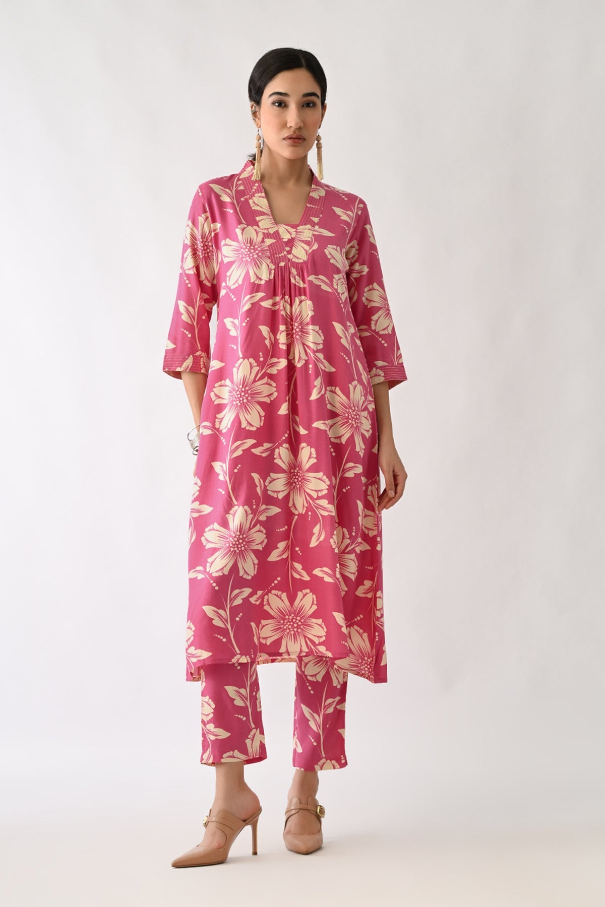 Pink Printed A-line Kurta 2 Pcs Set