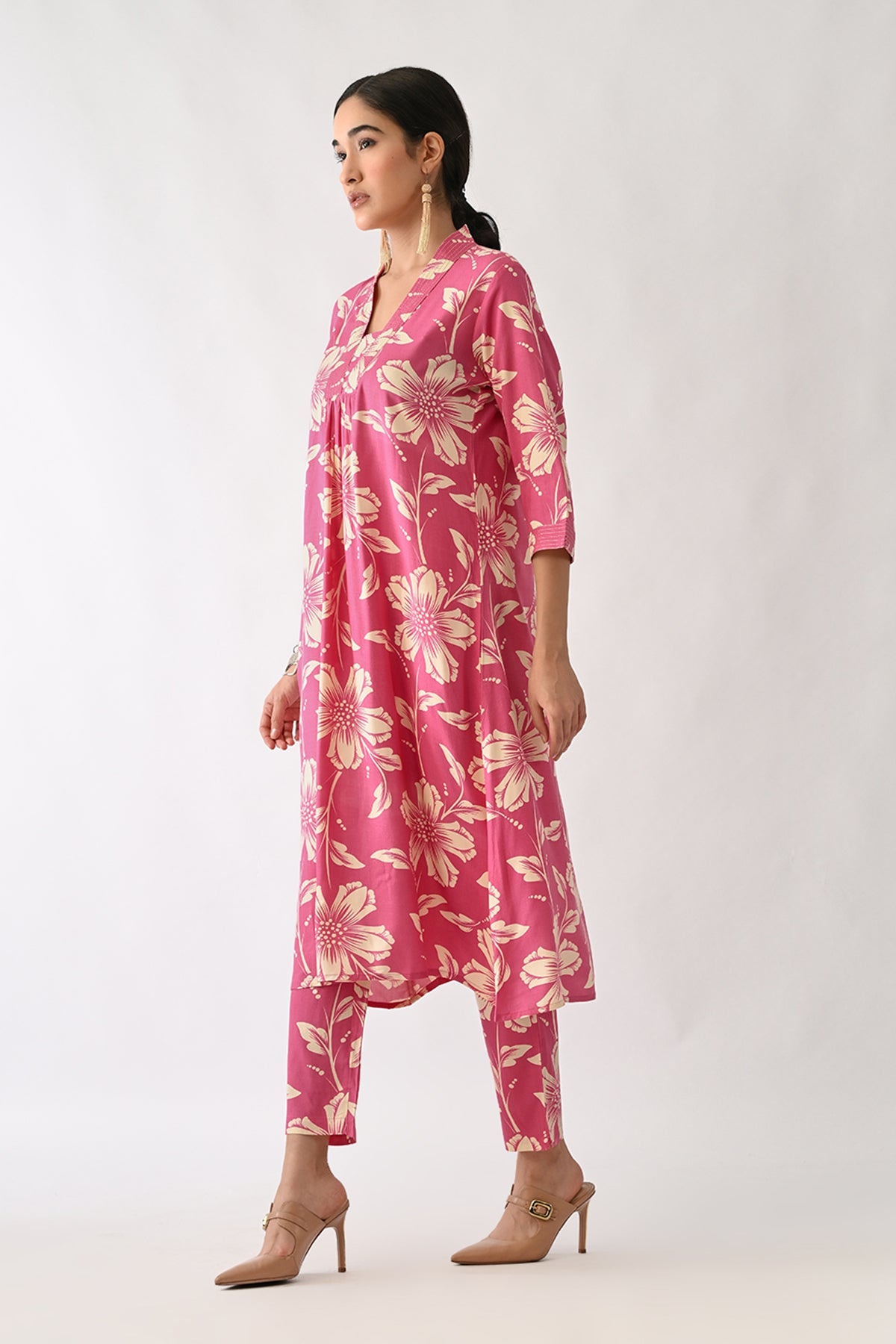 Pink Printed A-line Kurta 2 Pcs Set
