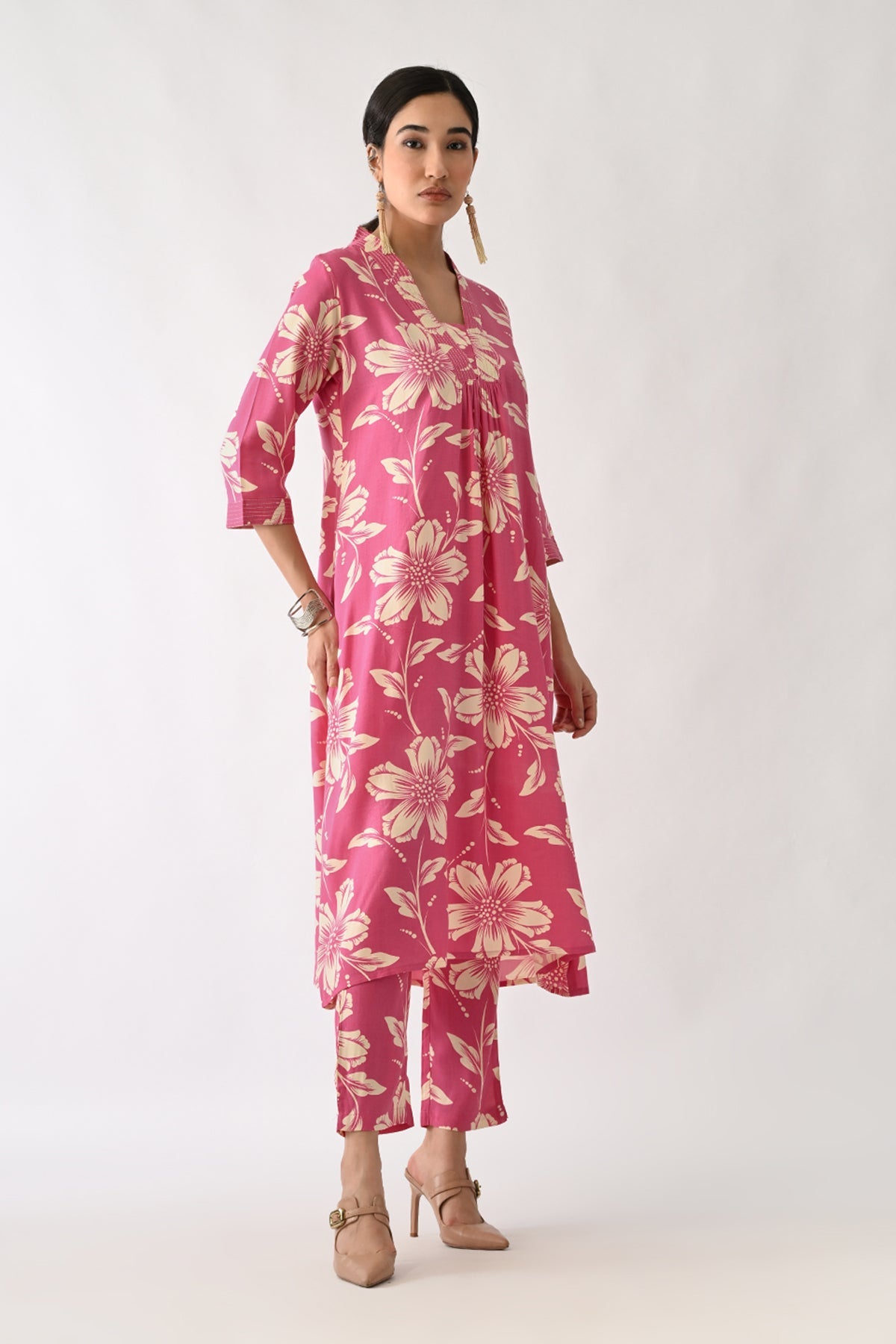 Pink Printed A-line Kurta 2 Pcs Set
