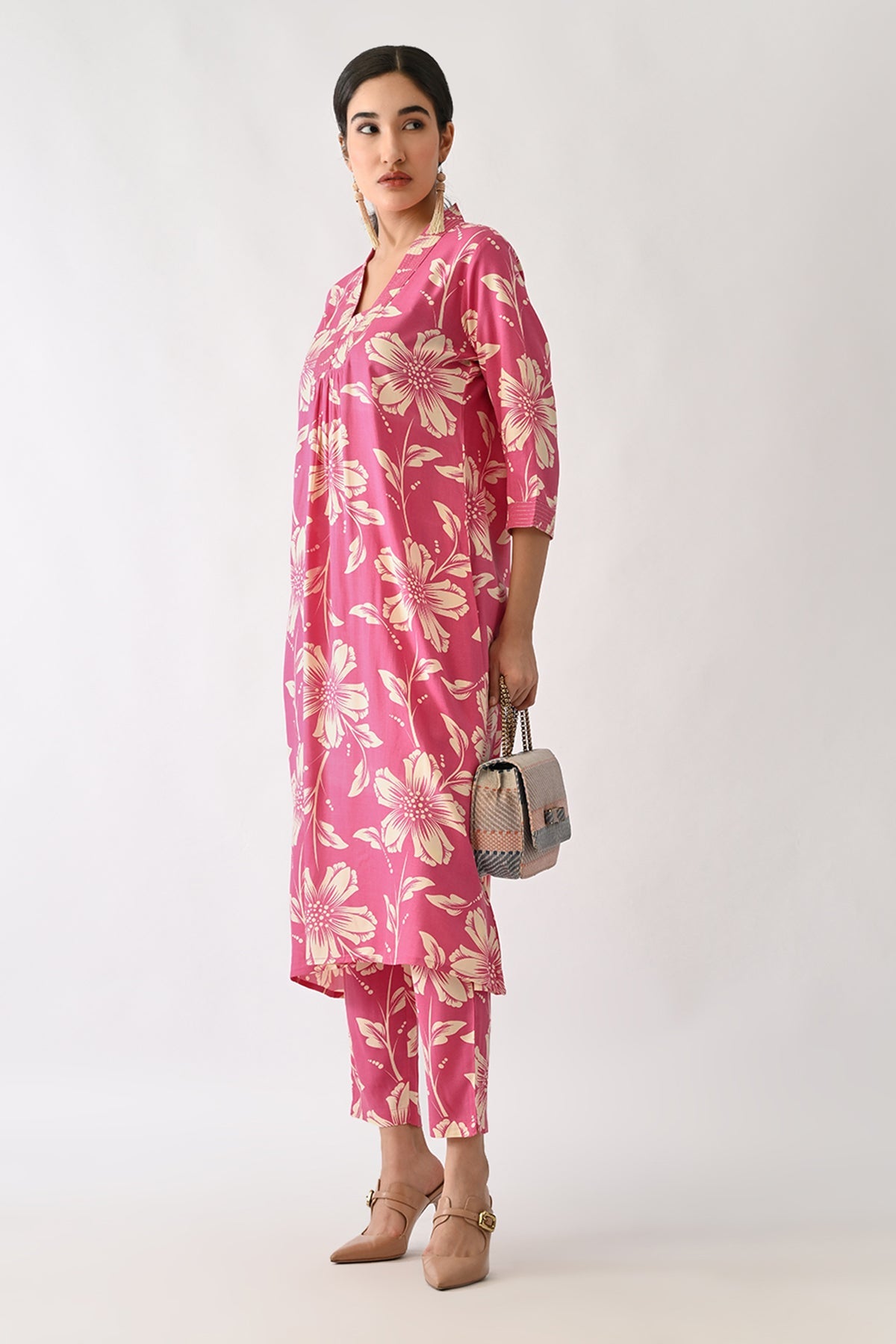 Pink Printed A-line Kurta 2 Pcs Set