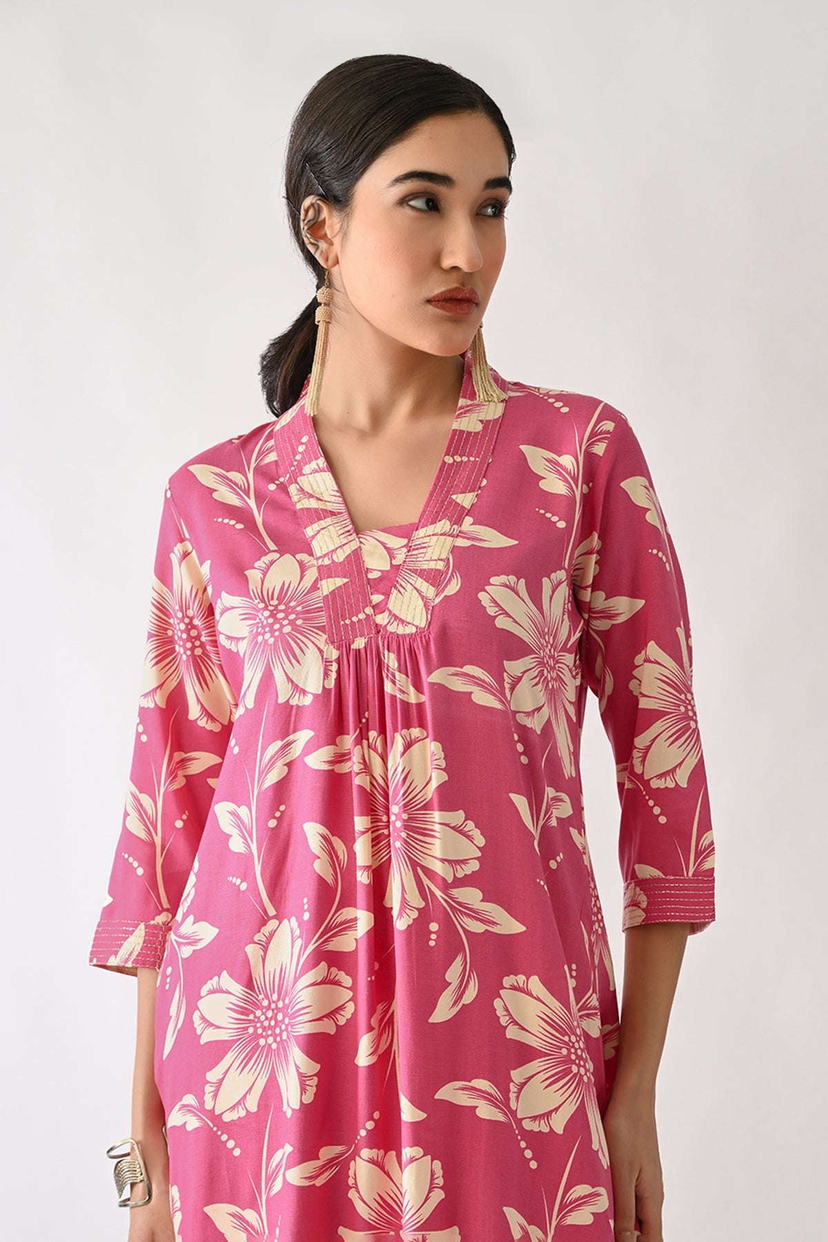 Pink Printed A-line Kurta 2 Pcs Set