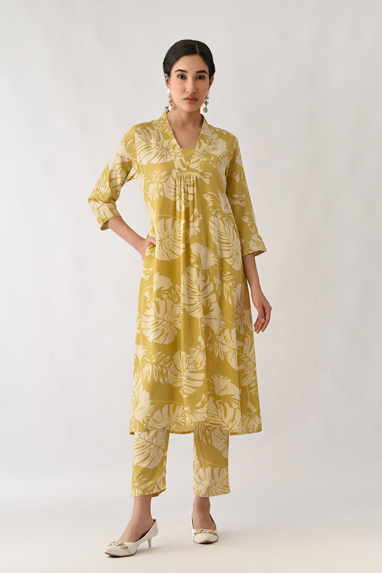 Yellow Printed A-line Kurta 2 Pcs Set