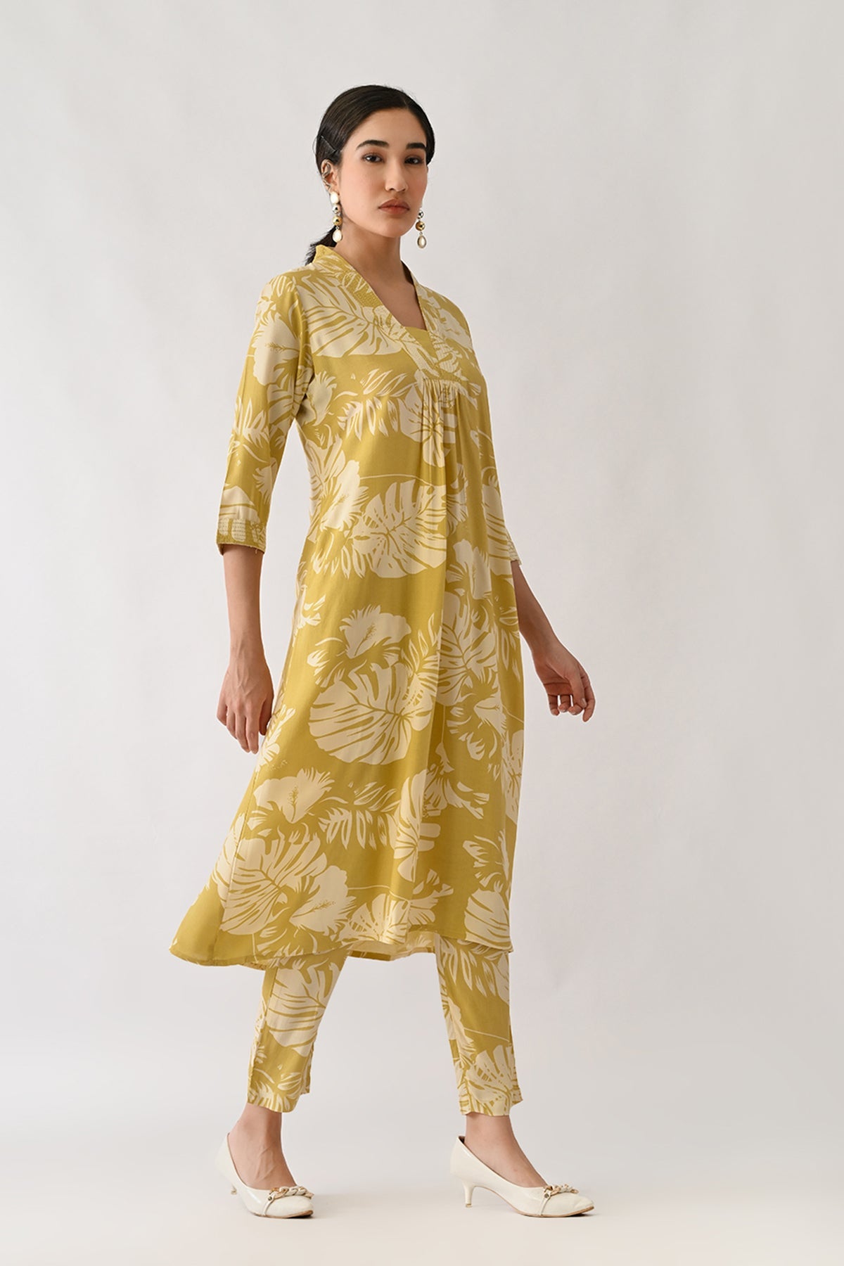 Yellow Printed A-line Kurta 2 Pcs Set