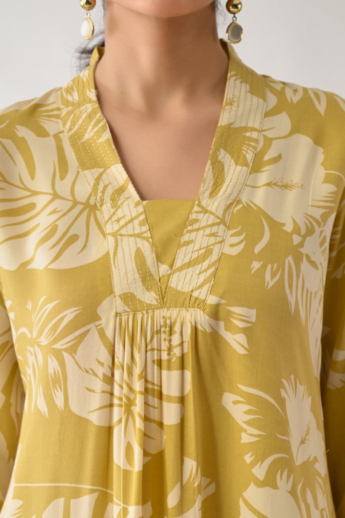 Yellow Printed A-line Kurta 2 Pcs Set