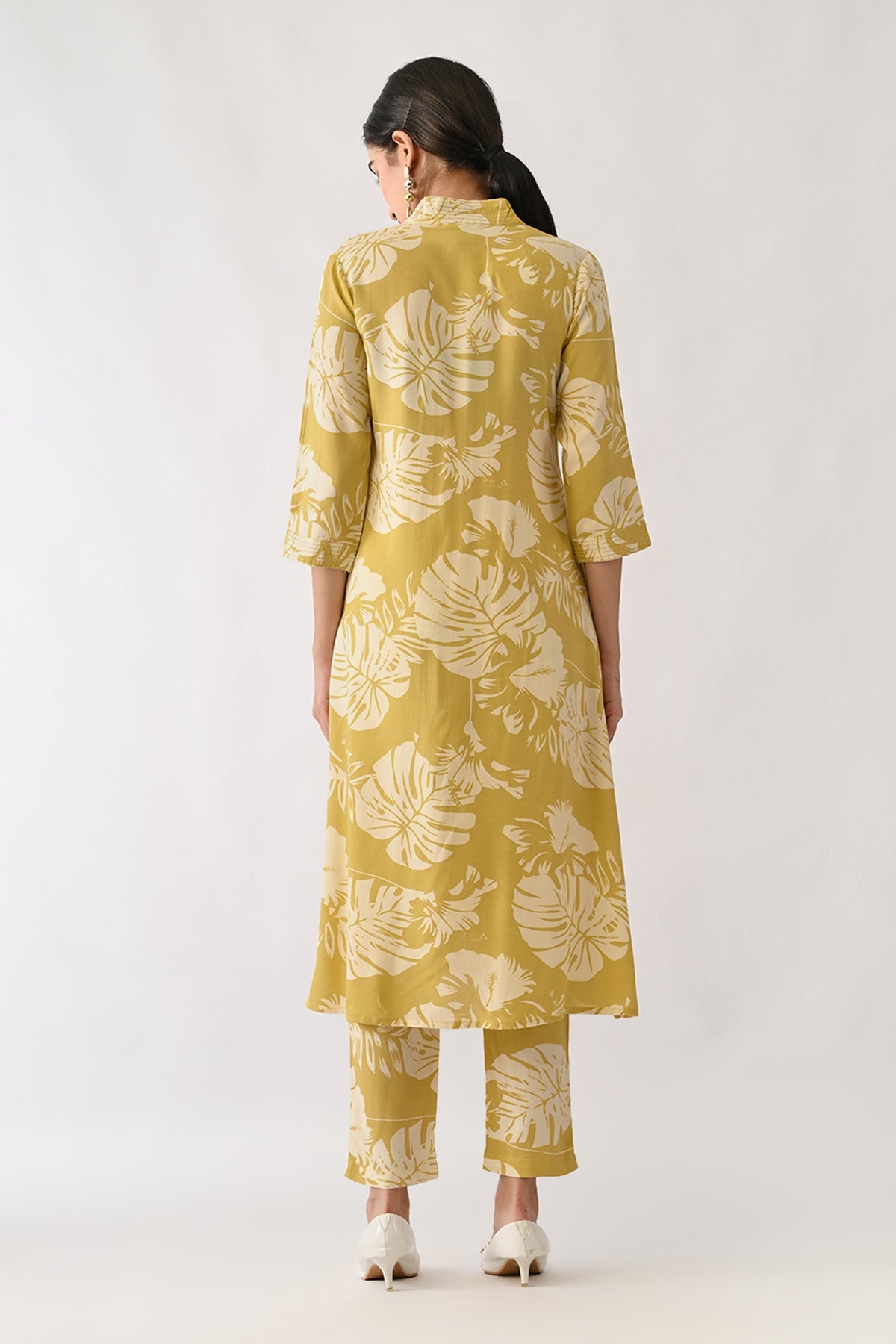 Yellow Printed A-line Kurta 2 Pcs Set