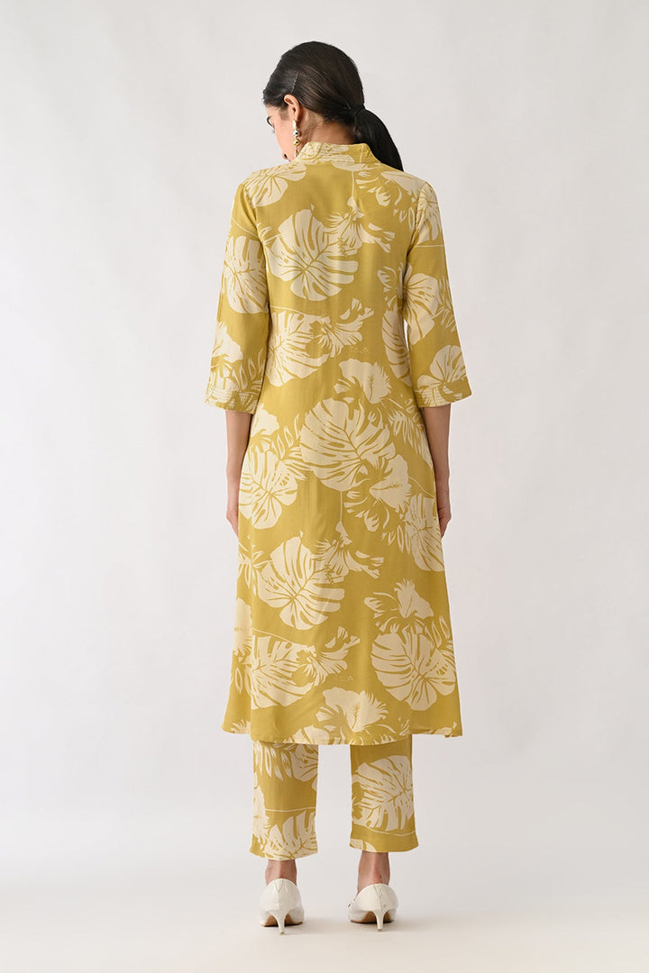Yellow Printed A-line Kurta Set(2 Piece)