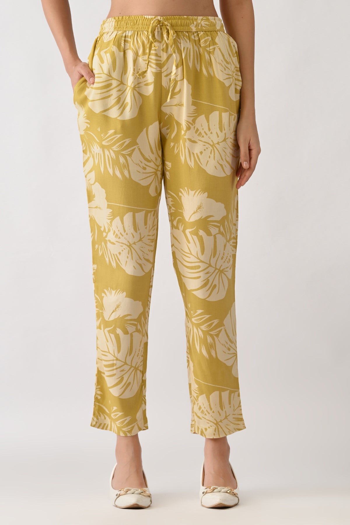 Yellow Printed A-line Kurta 2 Pcs Set