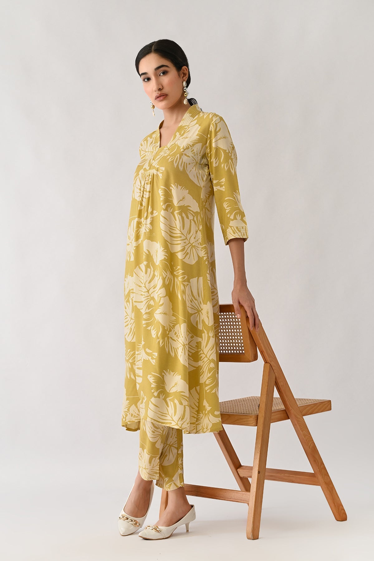 Yellow Printed A-line Kurta 2 Pcs Set