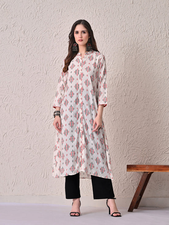Cream Printed A-line Kurta