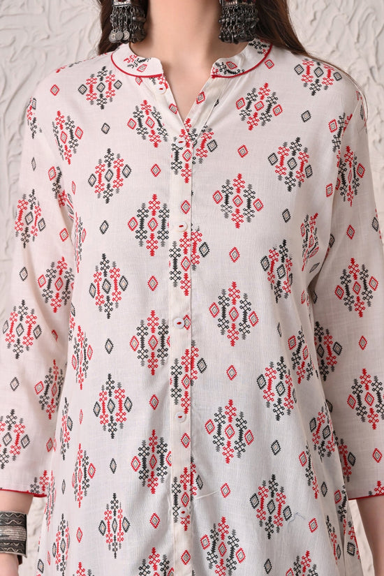 Cream Printed A-line Kurta