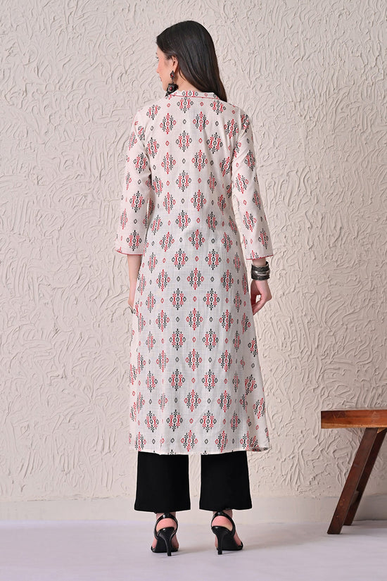 Cream Printed A-line Kurta