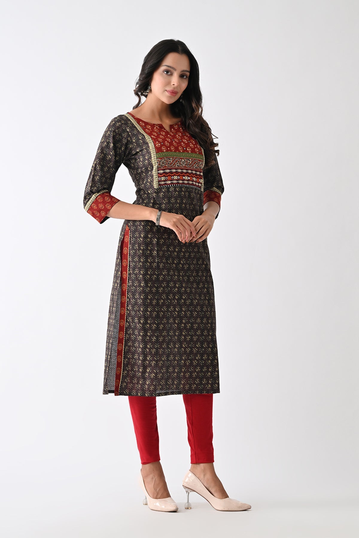 Brown Printed Kurta