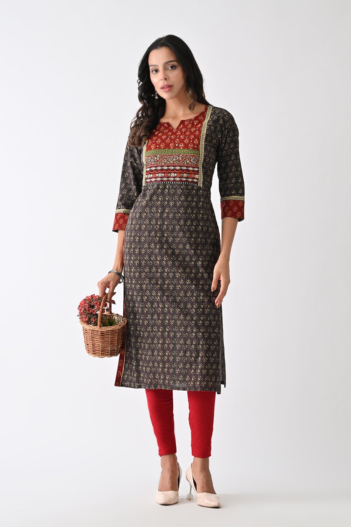 Brown Printed Kurta