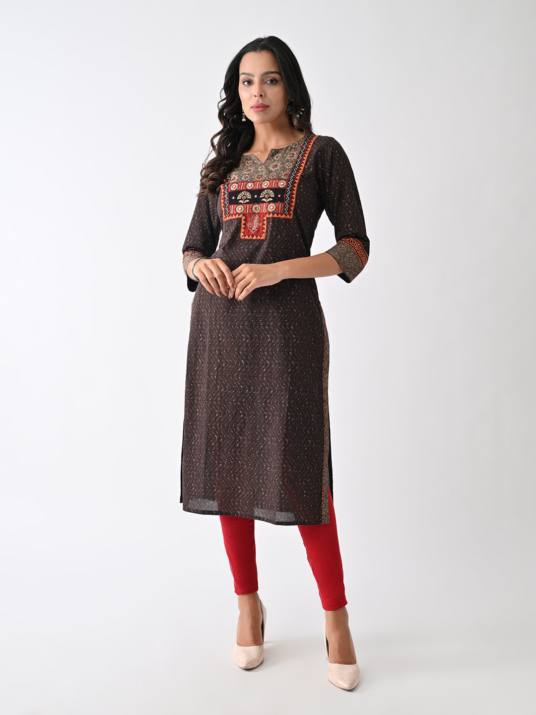Brown Printed Kurta