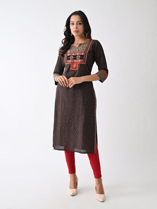 Brown Printed Kurta