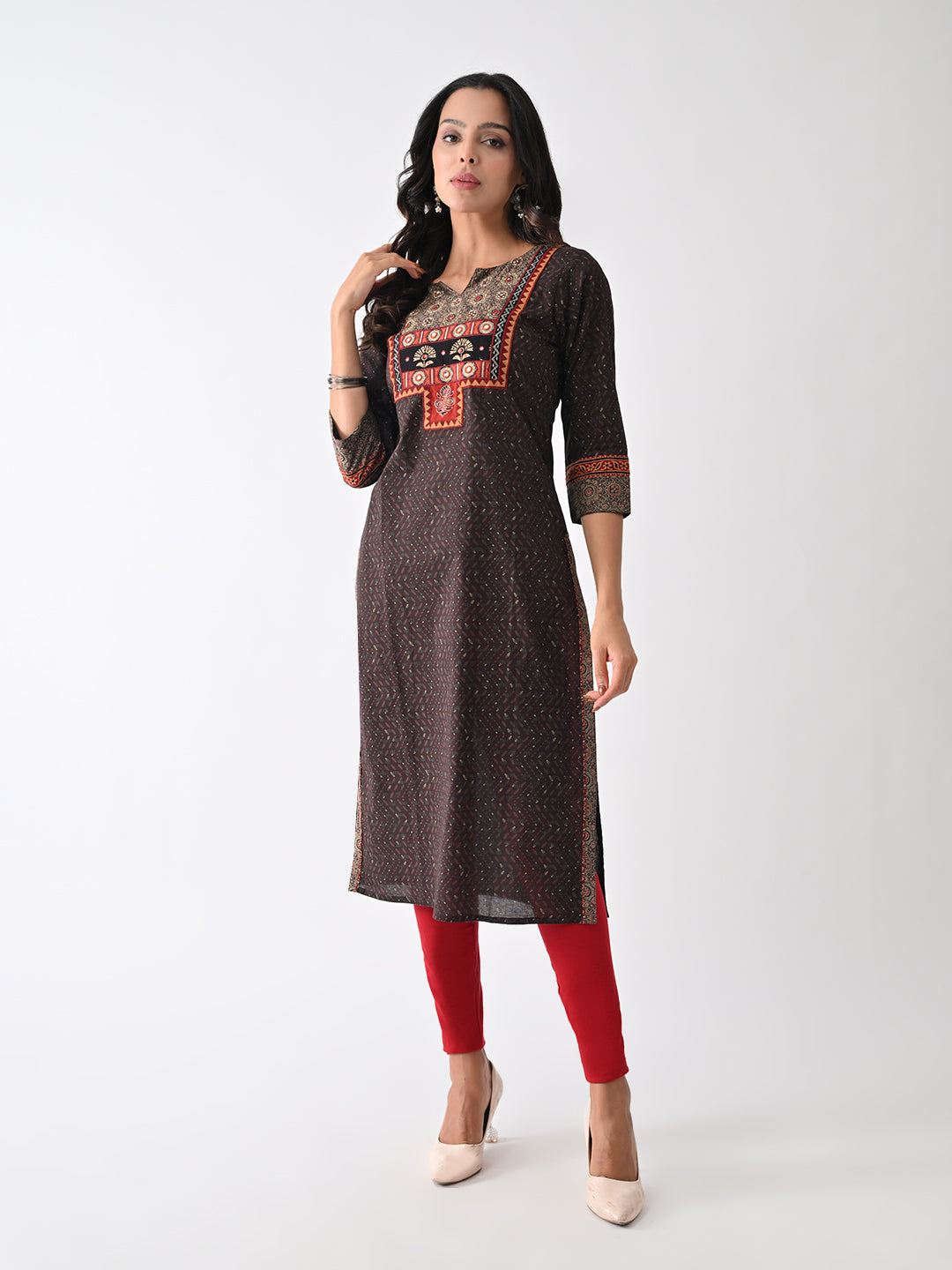 Brown Printed Kurta