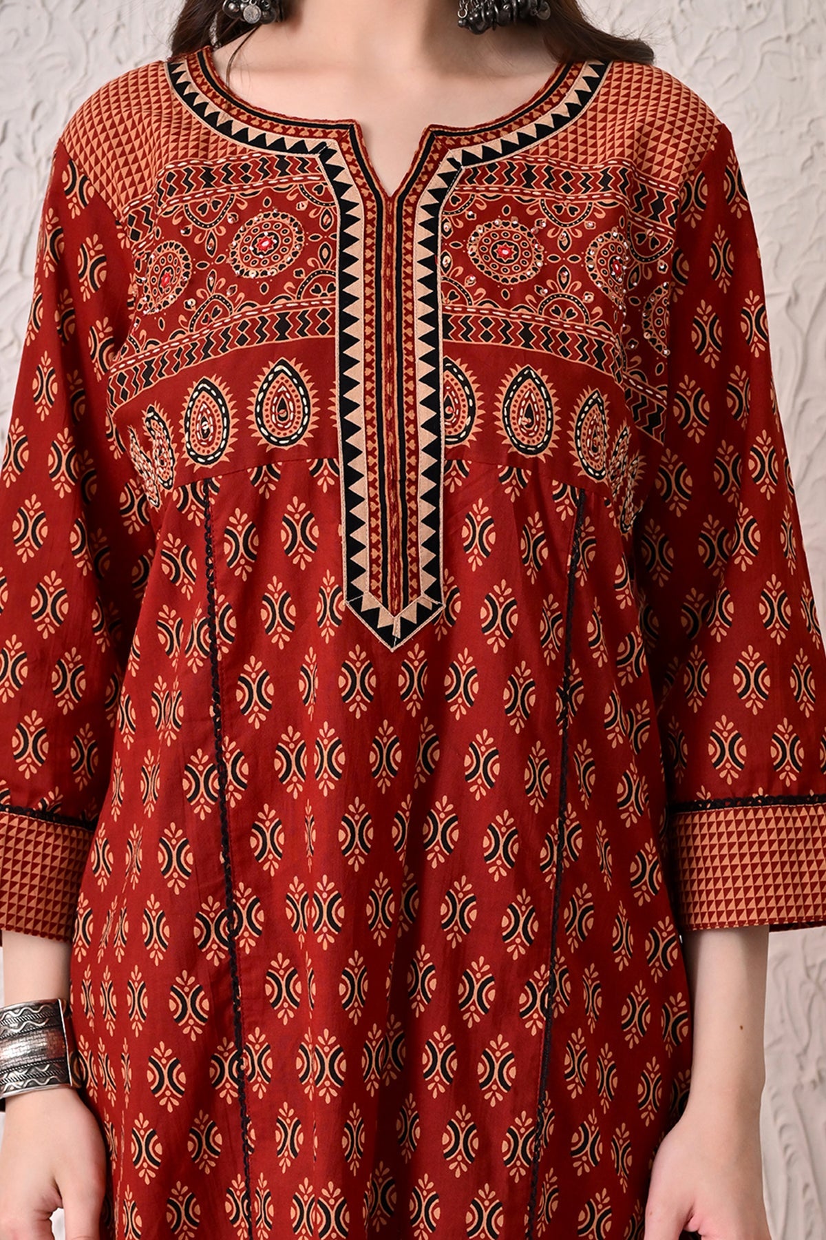 Rust A-line Printed Kurta
