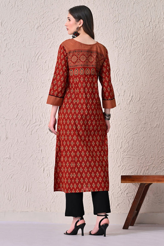 Rust A-line Printed Kurta