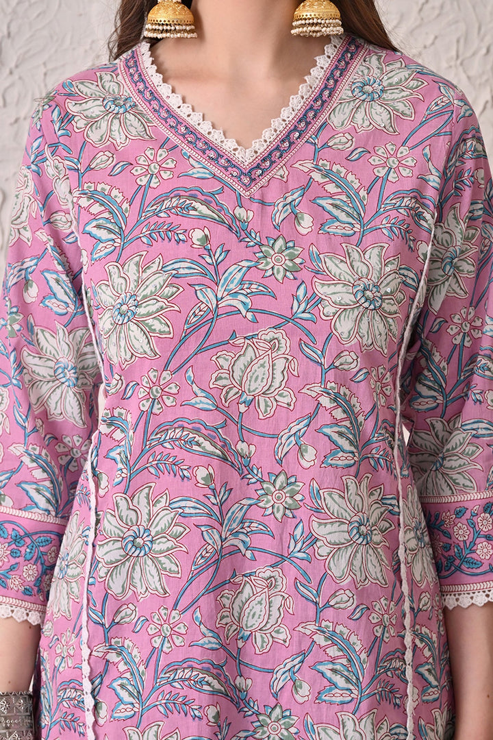 Pink Printed Kurta 2 Pcs Set